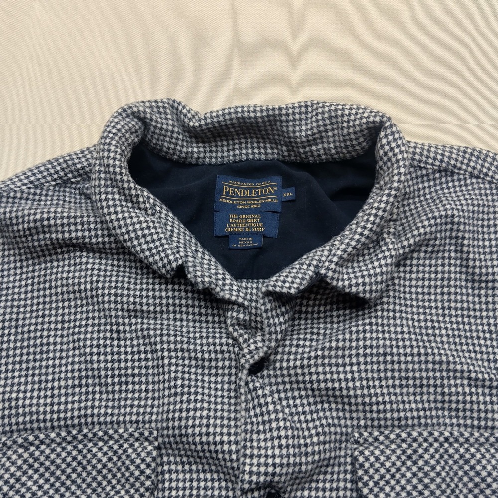Pendleton Original Board Shirt XXL Blue White Houndstooth Wool Flannel